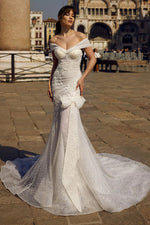 Glitter Mermaid Wedding Dress with Side Bow