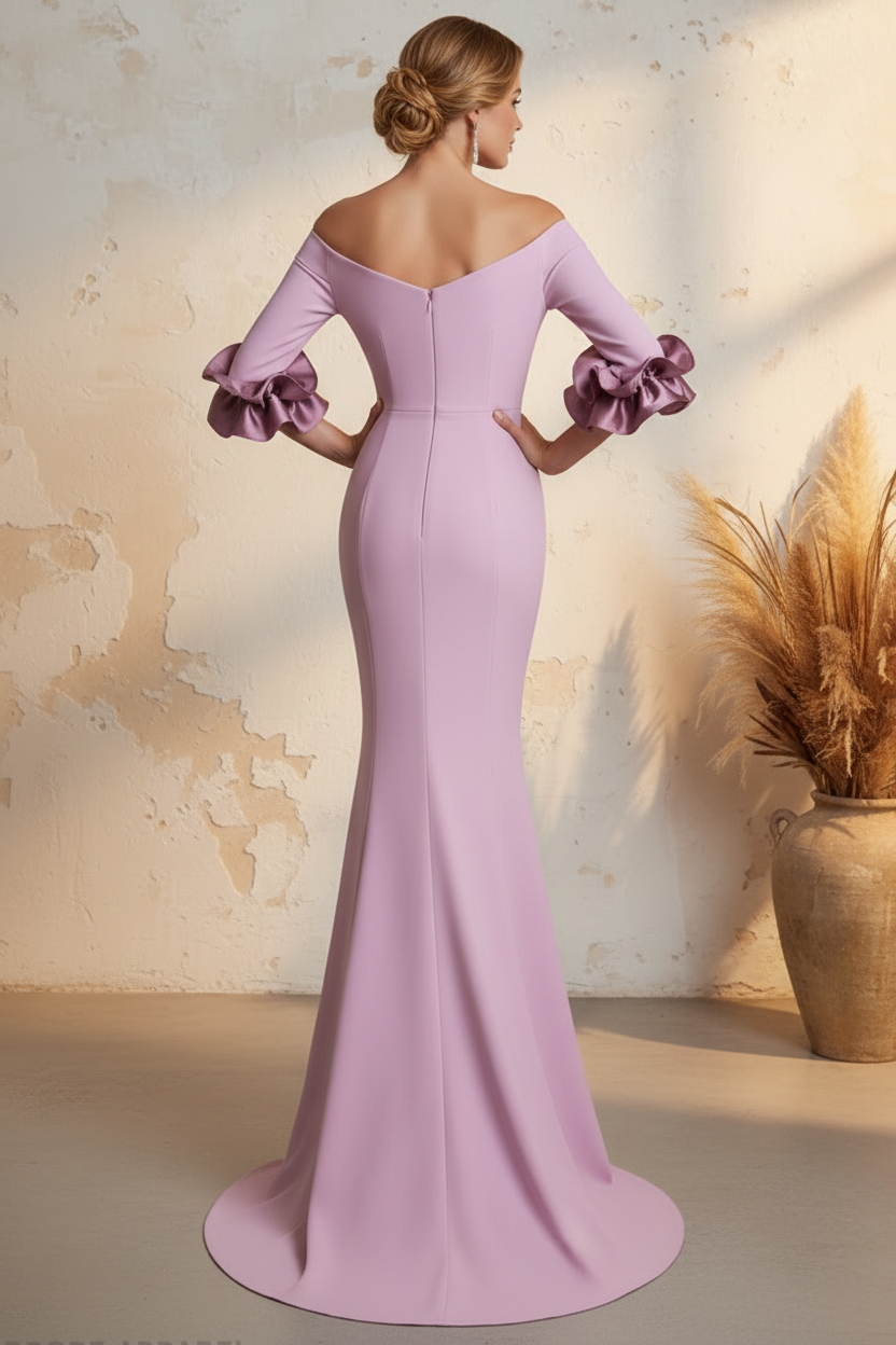 Elegant Off-The-Shoulder Ruffle Sleeve Mermaid Gown