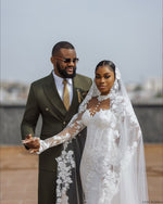 Mock Neck Lace Mermaid Wedding Dress with Long Sleeves