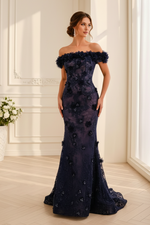 Off-Shoulder Floral Lace Mermaid Gown