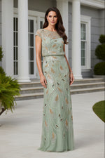 Art Deco Beaded Cap Sleeve Column Dress