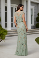 Art Deco Beaded Cap Sleeve Column Dress