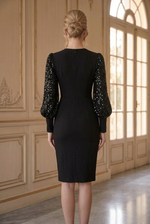 Sequined Balloon Sleeve Sheath Dress