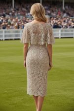 Elegant Lace Sheath Midi Dress with Cape
