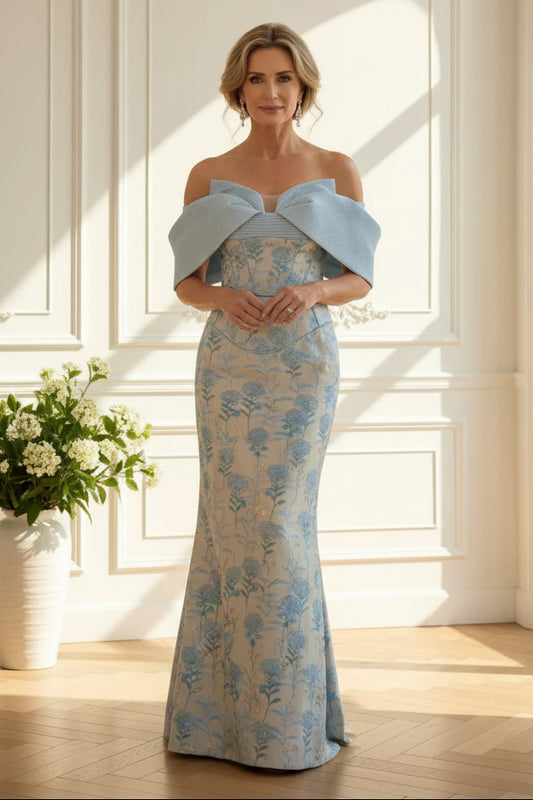 Off-Shoulder Jacquard Mermaid Gown