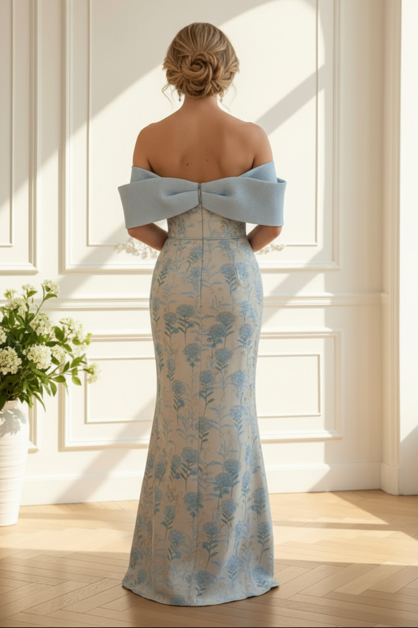 Off-Shoulder Jacquard Mermaid Gown
