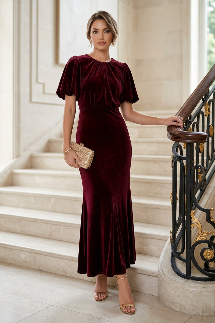 Velvet Maxi Dress with Flutter Sleeves