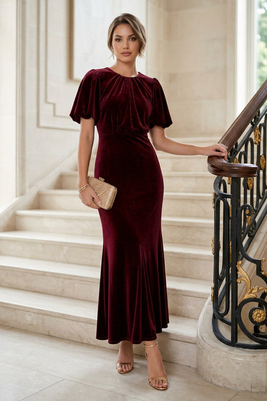 Velvet Maxi Dress with Flutter Sleeves
