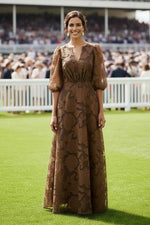 Floral Burnout Maxi Dress with 3/4 Puff Sleeves