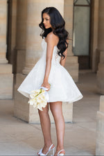 Strapless Lace Fit & Flare Mini Wedding Dress