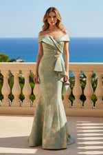 Off-the-Shoulder Jacquard Mermaid Evening Gown