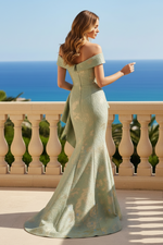Off-the-Shoulder Jacquard Mermaid Evening Gown