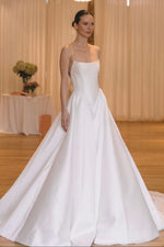 Minimalist Satin Ball Gown Wedding Dress with Pockets