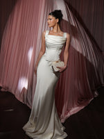 Cowl Neck Satin Mermaid Wedding Dress with Corset Back