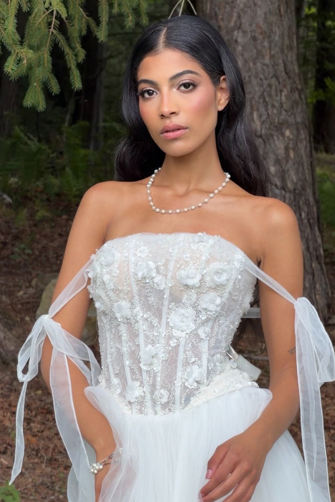 Corset Tulle Ball Gown with 3D Floral Appliques
