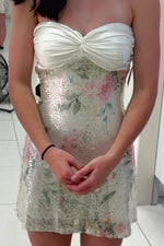 Strapless Floral Sequin Mini Dress with Bow Back