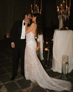 Cowl Neck Lace Slip Wedding Dress with Sweep Train