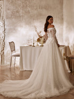 Off-Shoulder Floral Applique Tulle Wedding Gown