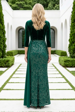 Velvet & Sequin Gown with Side Drape