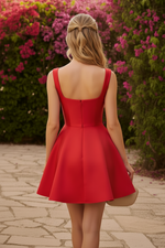 Satin Square Neck Fit and Flare Mini Dress