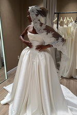Strapless Pleated Satin Ball Gown Wedding Dress