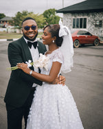 Vintage Lace Tea-Length Wedding Dress with 3D Flowers