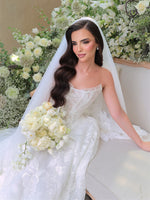 Strapless Lace Floral Applique Ball Gown Wedding Dress