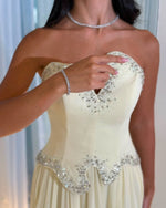 Strapless Beaded Basque Waist Chiffon Evening Gown