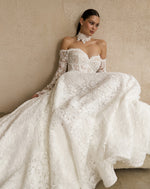 Off-the-Shoulder Lace A-Line Wedding Dress with Corset