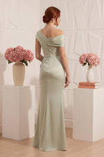 One Shoulder Pleated Satin Evening Gown