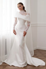 High Neck Lace Long Sleeve Trumpet Wedding Dress