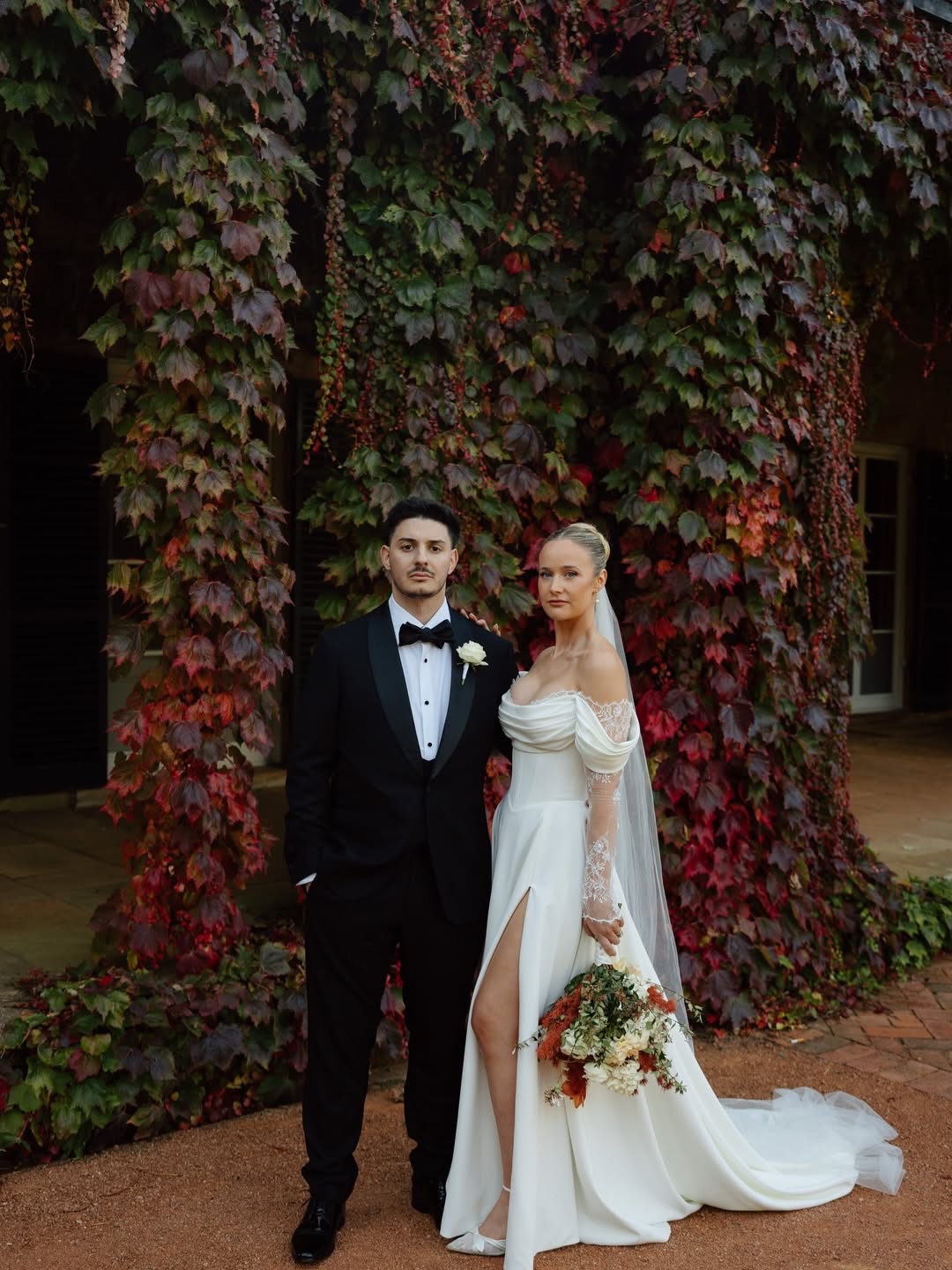 Off-the-Shoulder Lace Sleeve Corset Wedding Dress