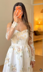 Off-the-Shoulder Floral Embroidered Midi Dress