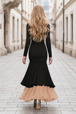 Asymmetric Ruffle Mermaid Maxi Dress with Pearls