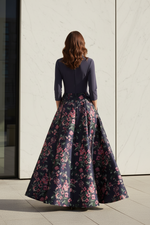 Floral Skirt Collared Evening Gown