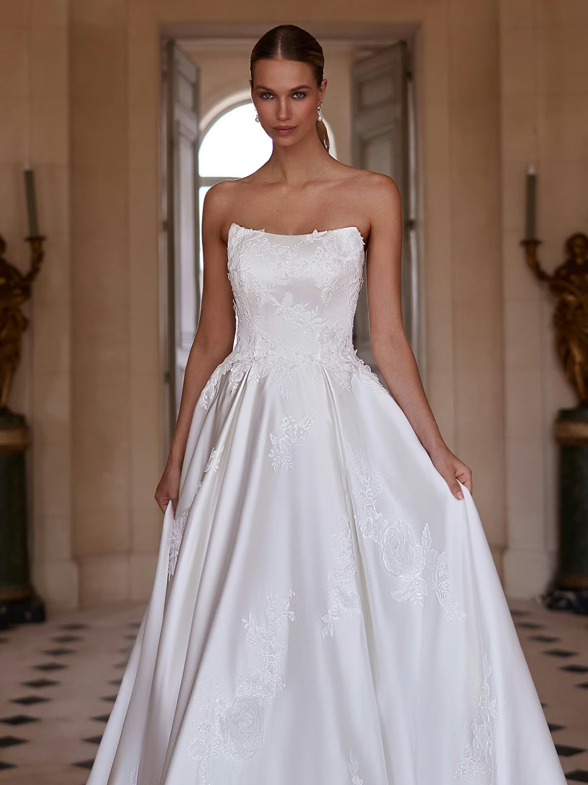 Off-the-Shoulder Satin Ball Gown Wedding Dress