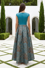 Bateau Neck High-Low Brocade Ball Gown
