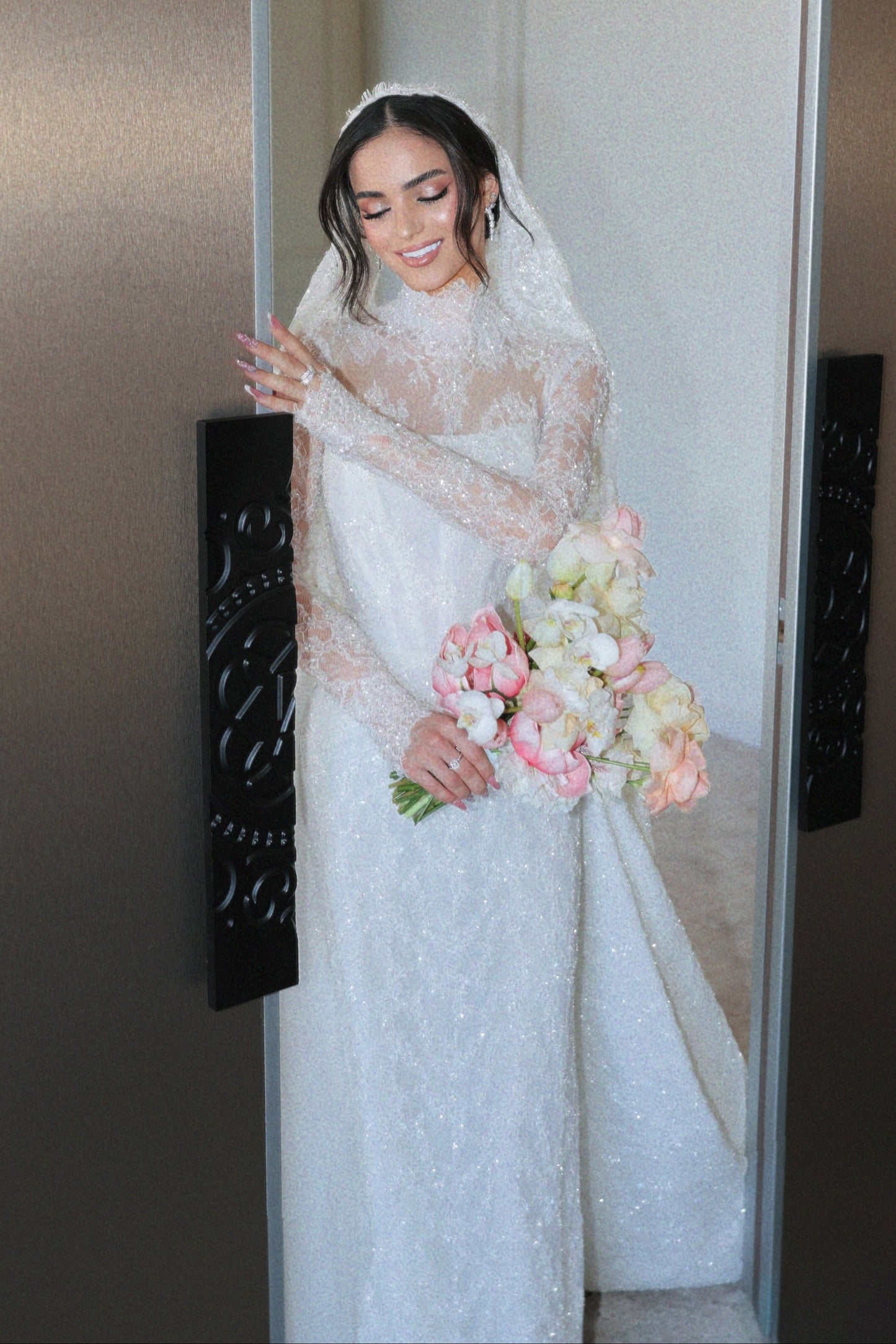 High Neck Illusion Lace Long Sleeve Wedding Dress