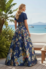 Floral Print A-Line Evening Gown with Bolero Jacket
