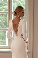 Long Sleeve Crepe Fit and Flare Wedding Dress
