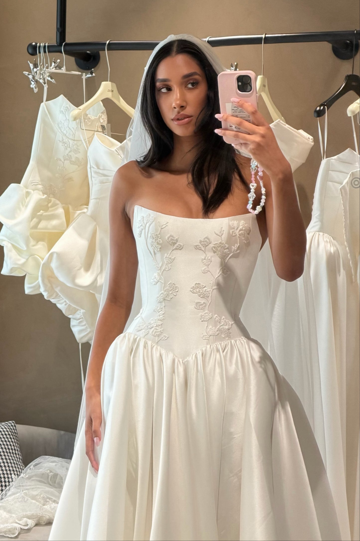 Strapless Ruched Corset Wedding Dress with Slit