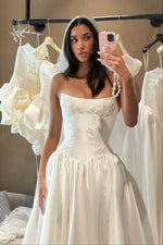 Strapless Ruched Corset Wedding Dress with Slit