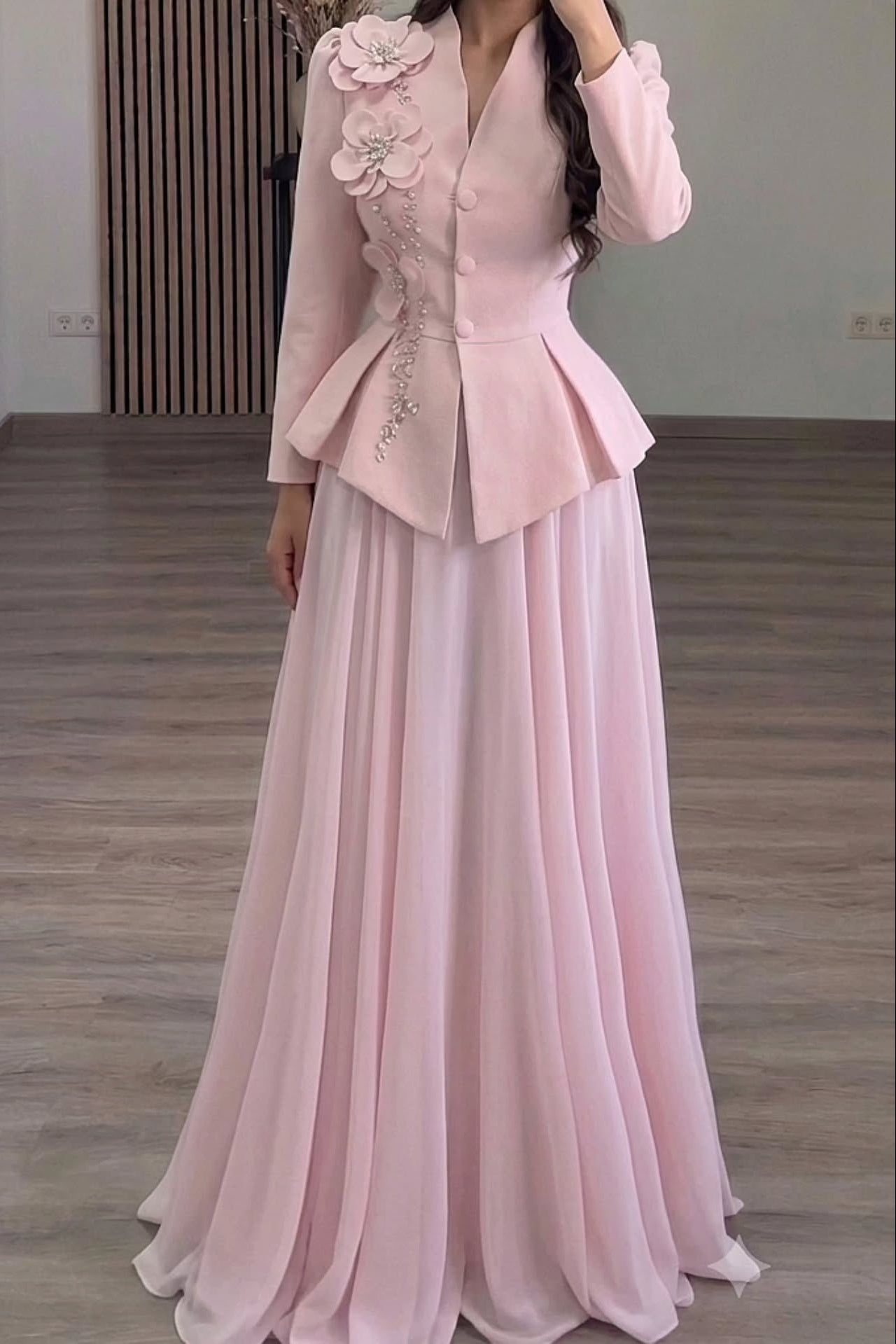 Peplum Blazer and A-Line Skirt Two-Piece Set