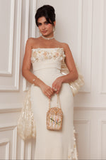 Strapless Floral Applique Gown with Oversized Bow