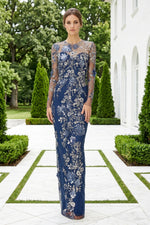 Floral Sequin Long Sleeve Column Gown
