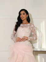 Illusion Lace Long Sleeve Ruffle Gown