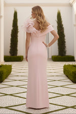Asymmetrical Ruffle Column Evening Gown