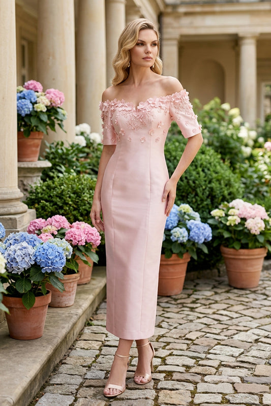 Off-the-Shoulder 3D Floral Column Dress