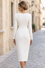 Long Sleeve Midi Sheath Dress with Button Detail