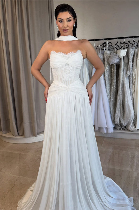 Strapless Lace Corset Wedding Gown with Chiffon Skirt